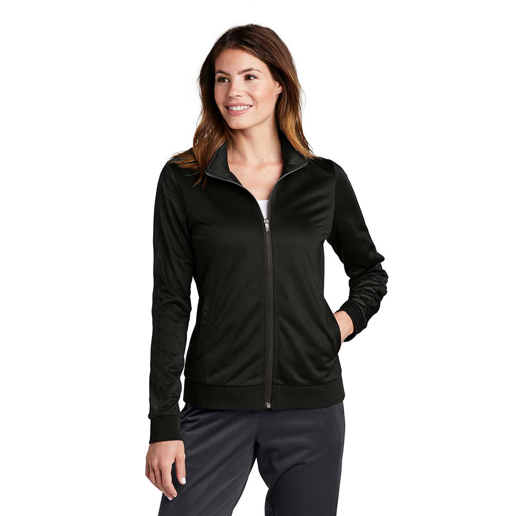 Sport-Tek Women's Black/Black Tricot Track Jacket