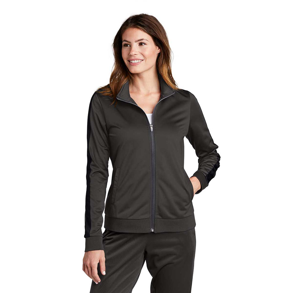 Sport-Tek Women's Graphite Grey/Black Tricot Track Jacket