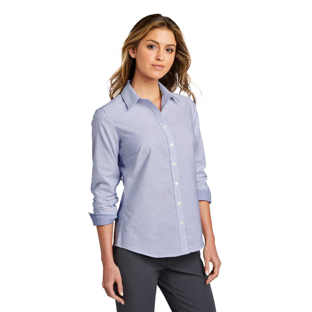 Port Authority Women's Oxford Blue/White SuperPro Oxford Stripe Shirt