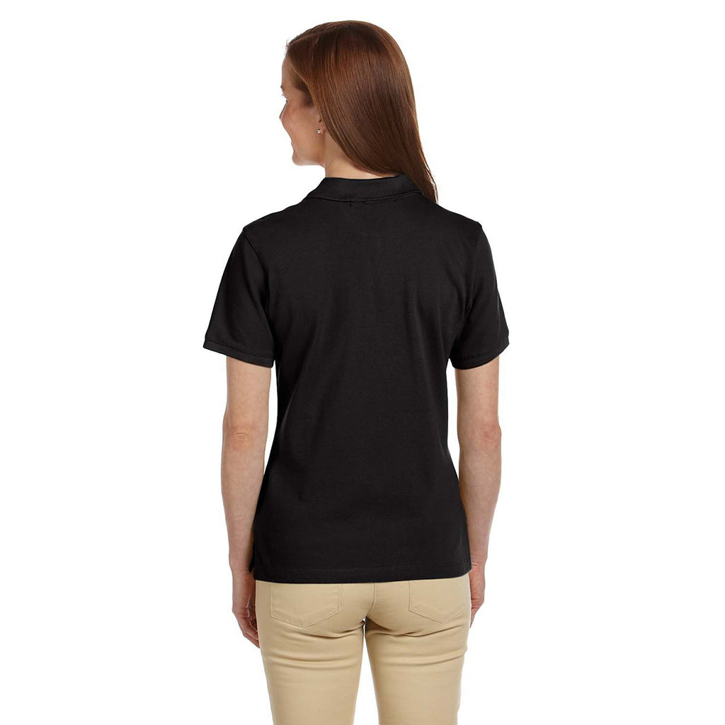 Harriton Women's Black 6 oz. Ringspun Cotton Pique Short-Sleeve Polo