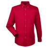 Harriton Men's Red Easy Blend Long-Sleeve Twill Shirt with Stain-Release