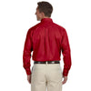 Harriton Men's Red Easy Blend Long-Sleeve Twill Shirt with Stain-Release