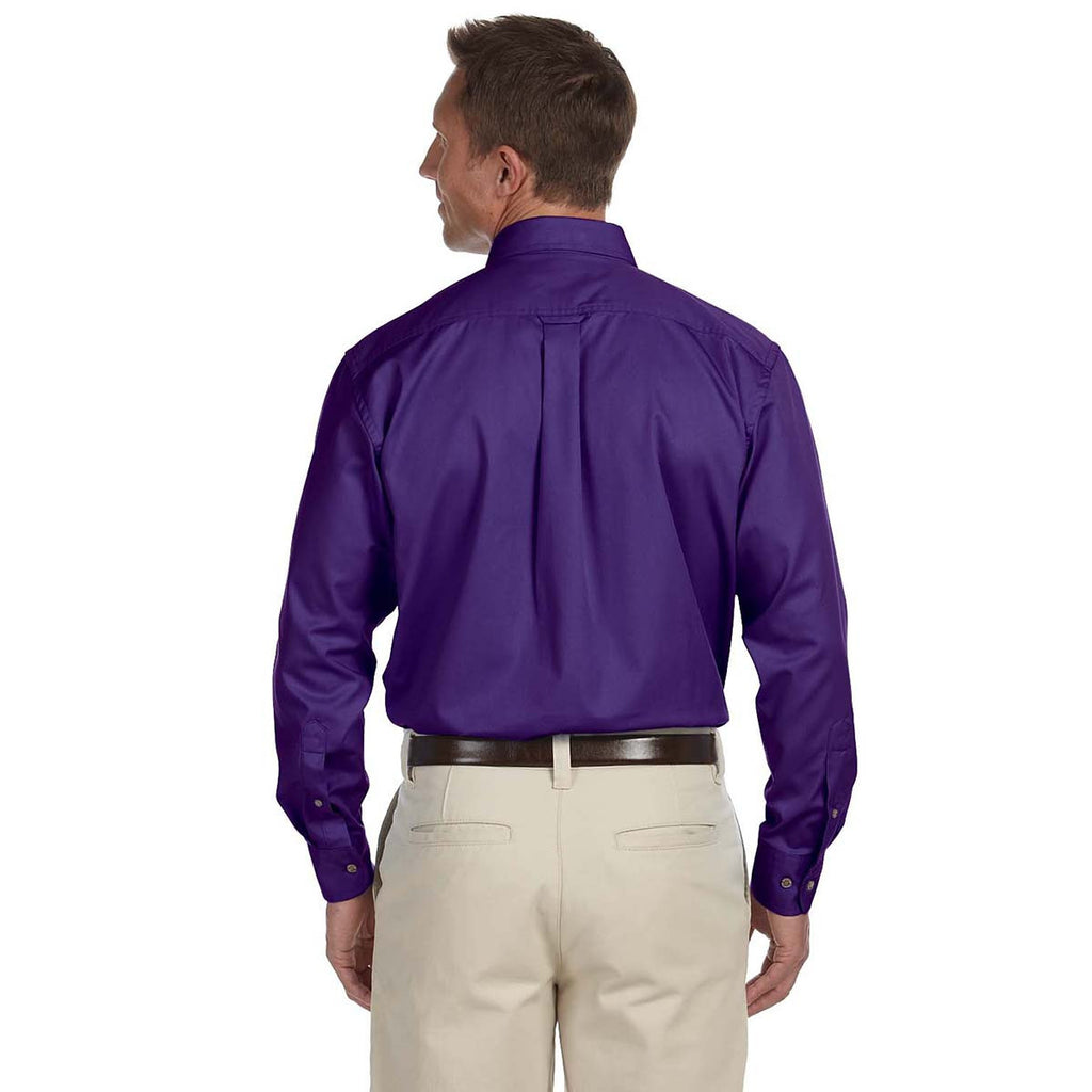 Harriton Men's Team Purple Easy Blend Long-Sleeve Twill Shirt with Stain-Release