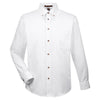 Harriton Men's White Easy Blend Long-Sleeve Twill Shirt with Stain-Release