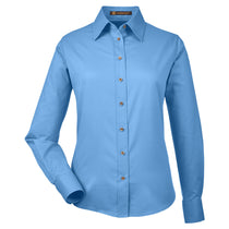 Harriton Women's Light College Blue Easy Blend Long-Sleeve Twill Shirt with Stain-Release