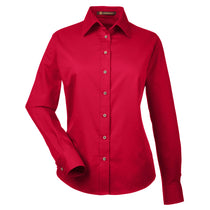 Harriton Women's Red Easy Blend Long-Sleeve Twill Shirt with Stain-Release