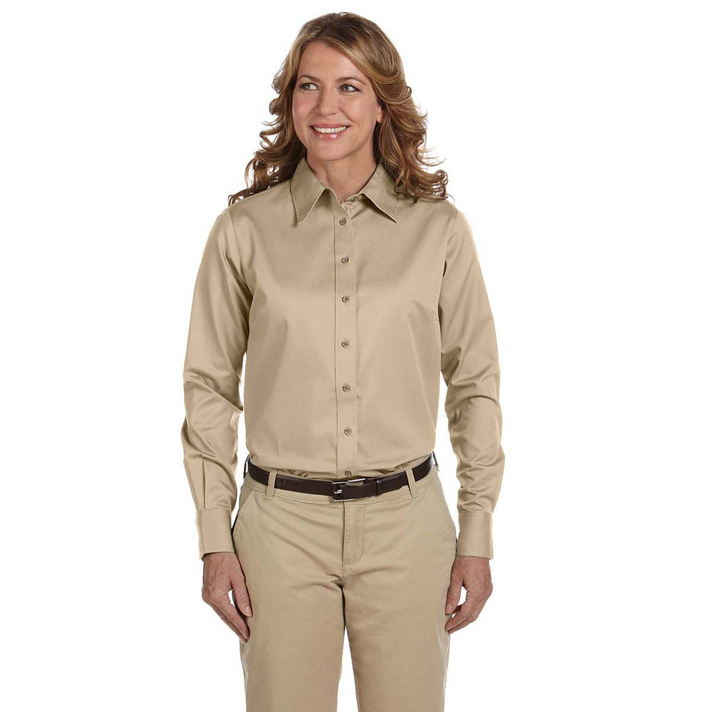 Harriton Women's Stone Easy Blend Long-Sleeve Twill Shirt with Stain-Release