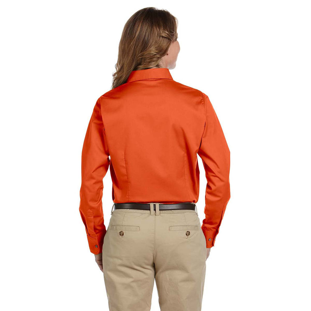 Harriton Women's Team Orange Easy Blend Long-Sleeve Twill Shirt with Stain-Release