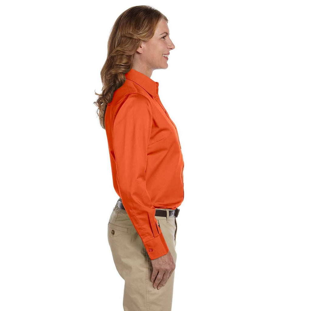 Harriton Women's Team Orange Easy Blend Long-Sleeve Twill Shirt with Stain-Release