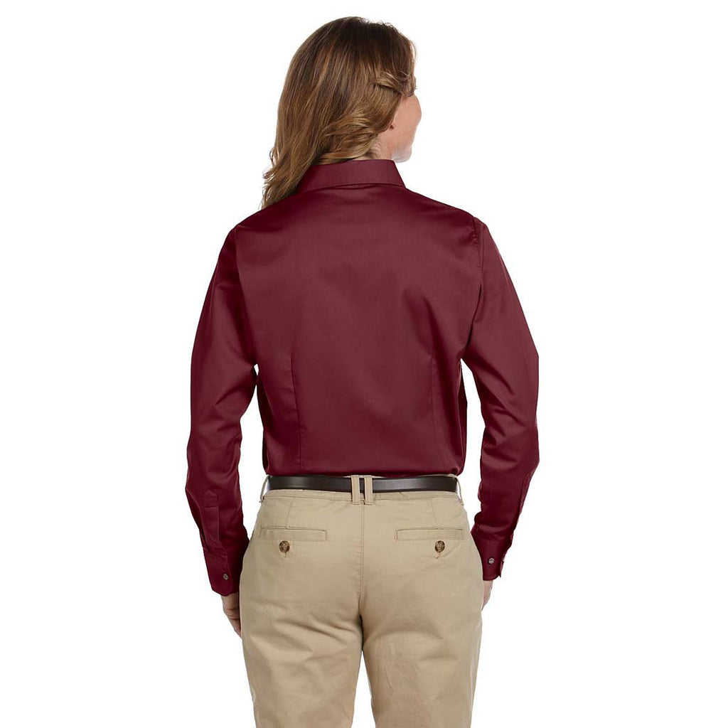 Harriton Women's Wine Easy Blend Long-Sleeve Twill Shirt with Stain-Release