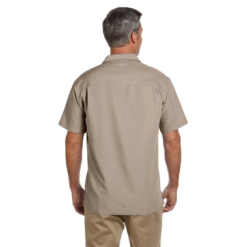 Harriton Men's Khaki Barbados Textured Camp Shirt