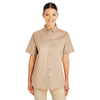 Harriton Women's Khaki Foundation 100% Cotton Short-Sleeve Twill Shirt Teflon