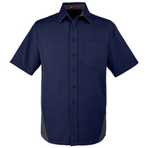Harriton Men's Dark Navy/Dark Charcoal Flash Colorblock Short Sleeve Shirt