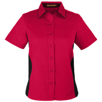 Harriton Women's Red/Black Flash Colorblock Short Sleeve Shirt