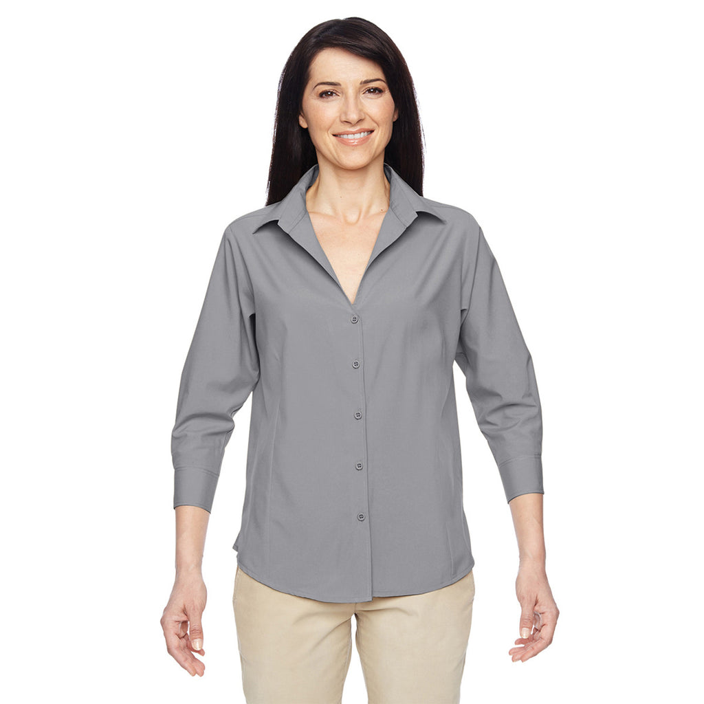 Harriton Women's Dark Grey Paradise 3/4-Sleeve Performance Shirt