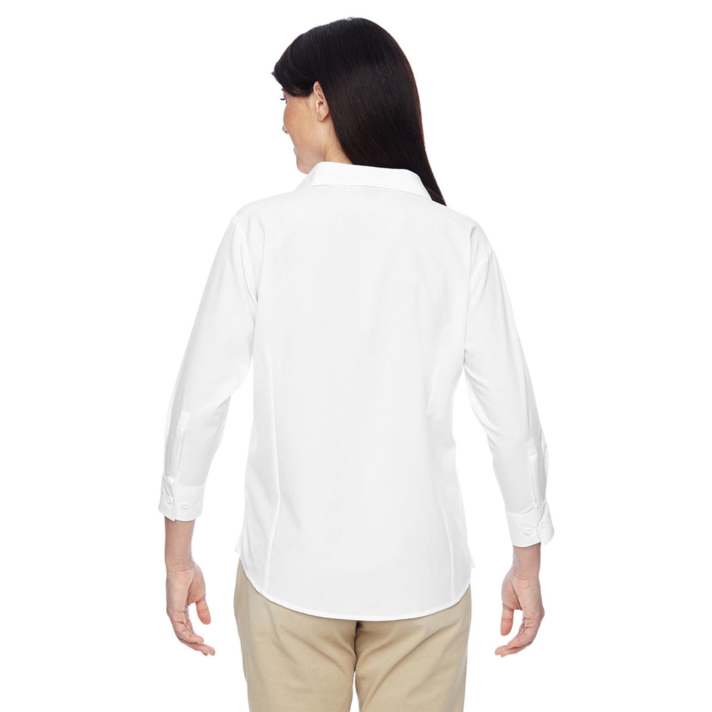 Harriton Women's White Paradise 3/4-Sleeve Performance Shirt