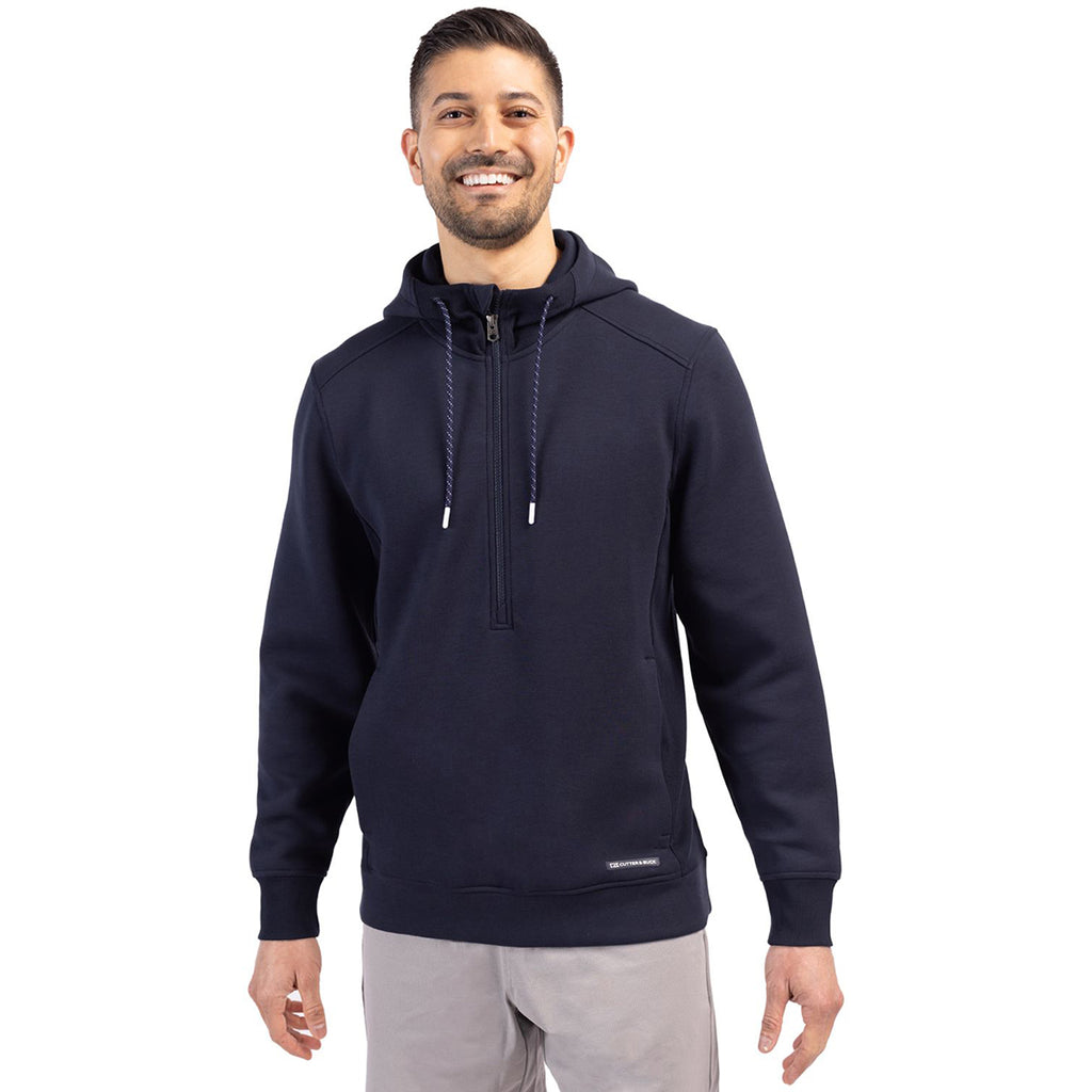 Cutter & Buck Men's Navy Blue Roam Eco Half Zip Recycled Pullover Hoodie