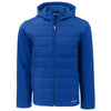 Cutter & Buck Men's Tour Blue Evoke Hybrid Eco Softshell Recycled Full Zip Hooded Jacket