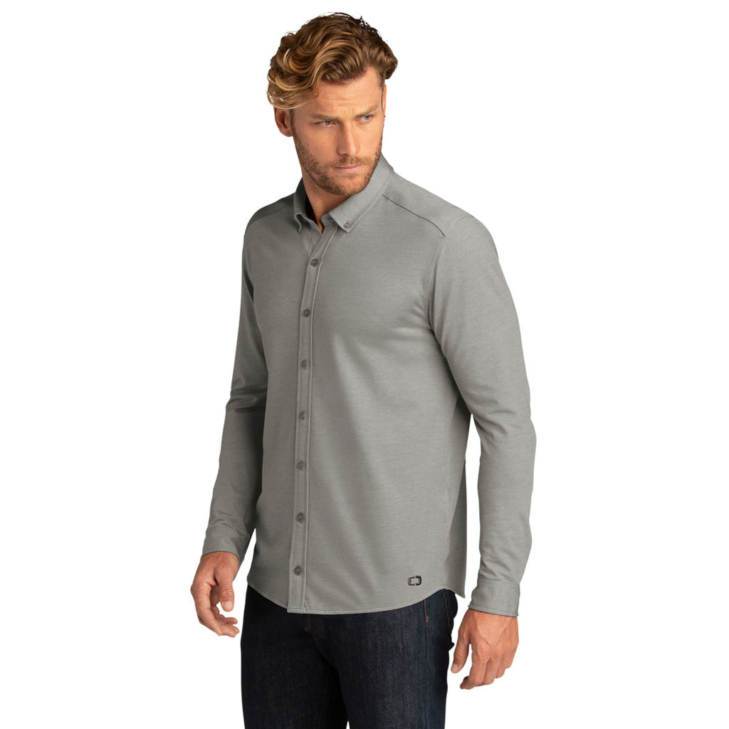 OGIO Men's Tarmac Grey Heather Code Stretch Long Sleeve Button-Up