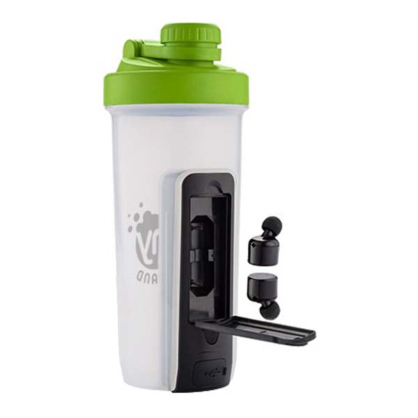 Primeline Lime Green 20 oz. Shaker Fitness Bottle with Bluetooth Earbuds