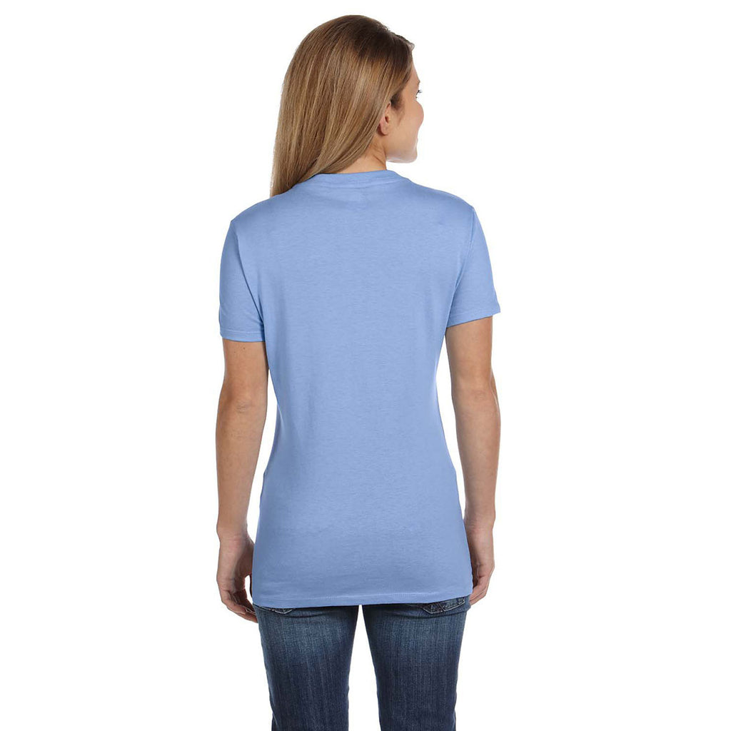 Hanes Women's Light Blue 4.5 oz. 100% Ringspun Cotton nano-T V-Neck T-Shirt