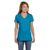 Hanes Women's Teal 4.5 oz. 100% Ringspun Cotton nano-T V-Neck T-Shirt