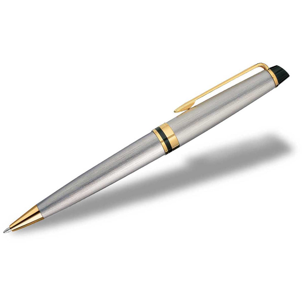 Waterman Stainless Steel Gold Trim Expert Ballpoint Pen with Black Ink