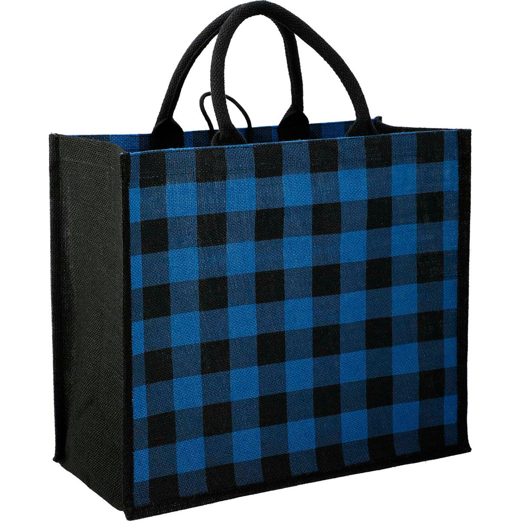 Bullet Blue Buffalo Plaid Printed Jute Tote