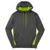 Sport-Tek Men's Dark Smoke Grey/ Lime Shock Sport-Wick Fleece Colorblock Hooded Pullover