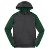 Sport-Tek Men's Graphite Heather/Forest Green Tech Fleece Colorblock 1/4-Zip Hooded Sweatshirt