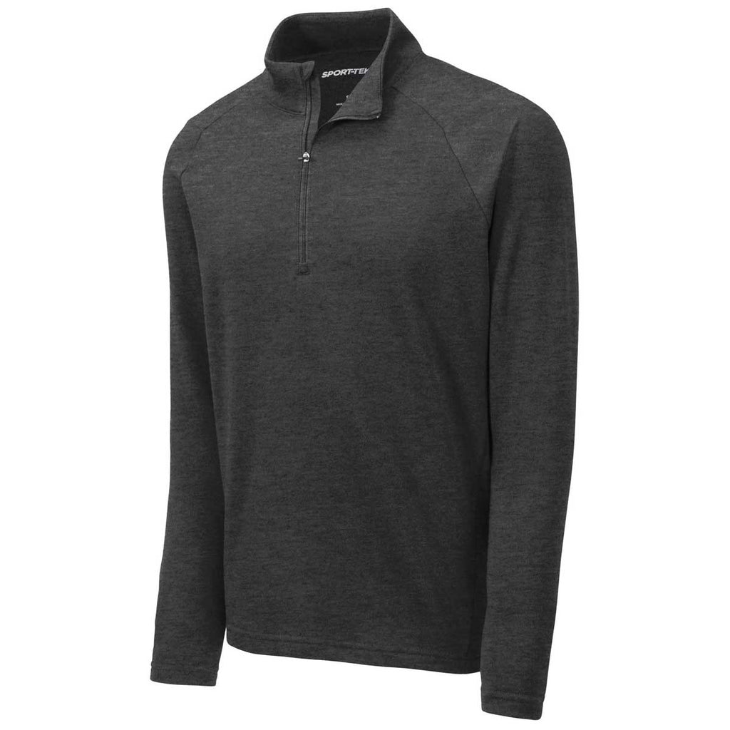 Sport-Tek Men's Heather Black Lightweight French Terry Quarter Zip Pullover