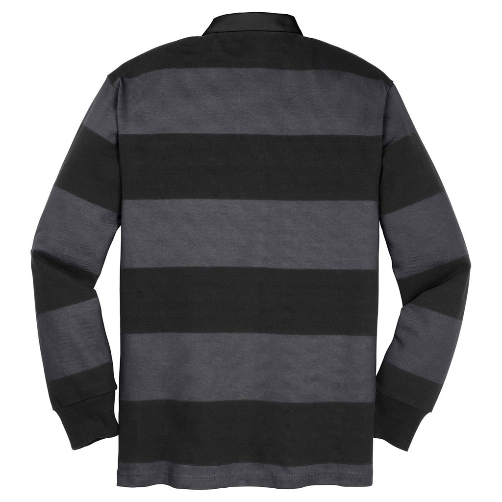 Sport-Tek Men's Black/Graphite Grey Classic Long Sleeve Rugby Polo