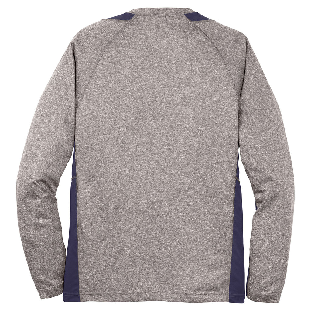 Sport-Tek Men's Vintage Heather/ True Navy Long Sleeve Heather Colorblock Contender Tee