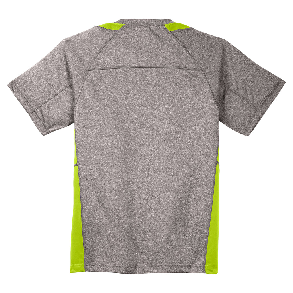 Sport-Tek Men's Vintage Heather/Lime Shock Heather Colorblock Contender Tee