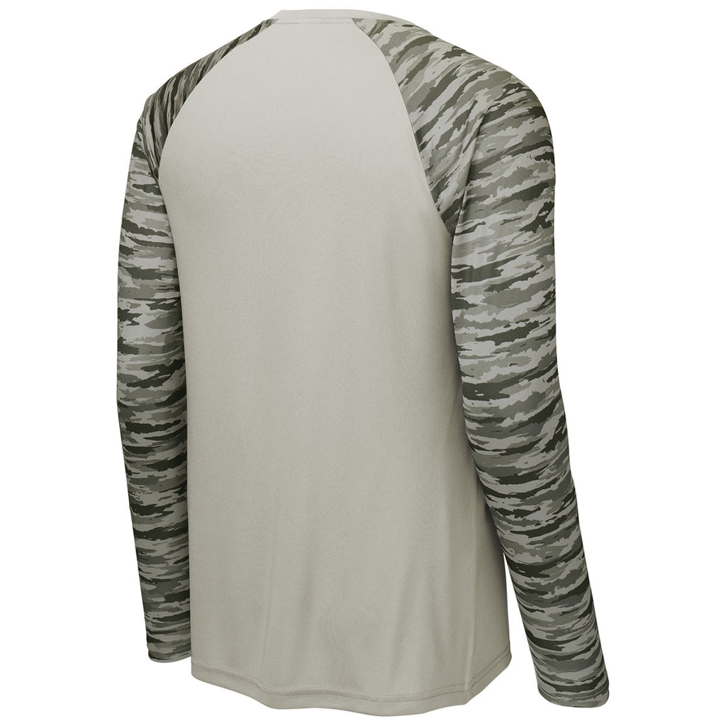 Sport-Tek Men's Silver Drift Camo Colorblock Long Sleeve Tee