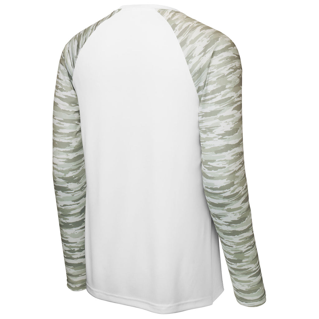 Sport-Tek Men's White Drift Camo Colorblock Long Sleeve Tee