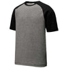 Sport-Tek Men's Black Triad Solid/Dark Grey Heather PosiCharge Tri-Blend Wicking Raglan Tee