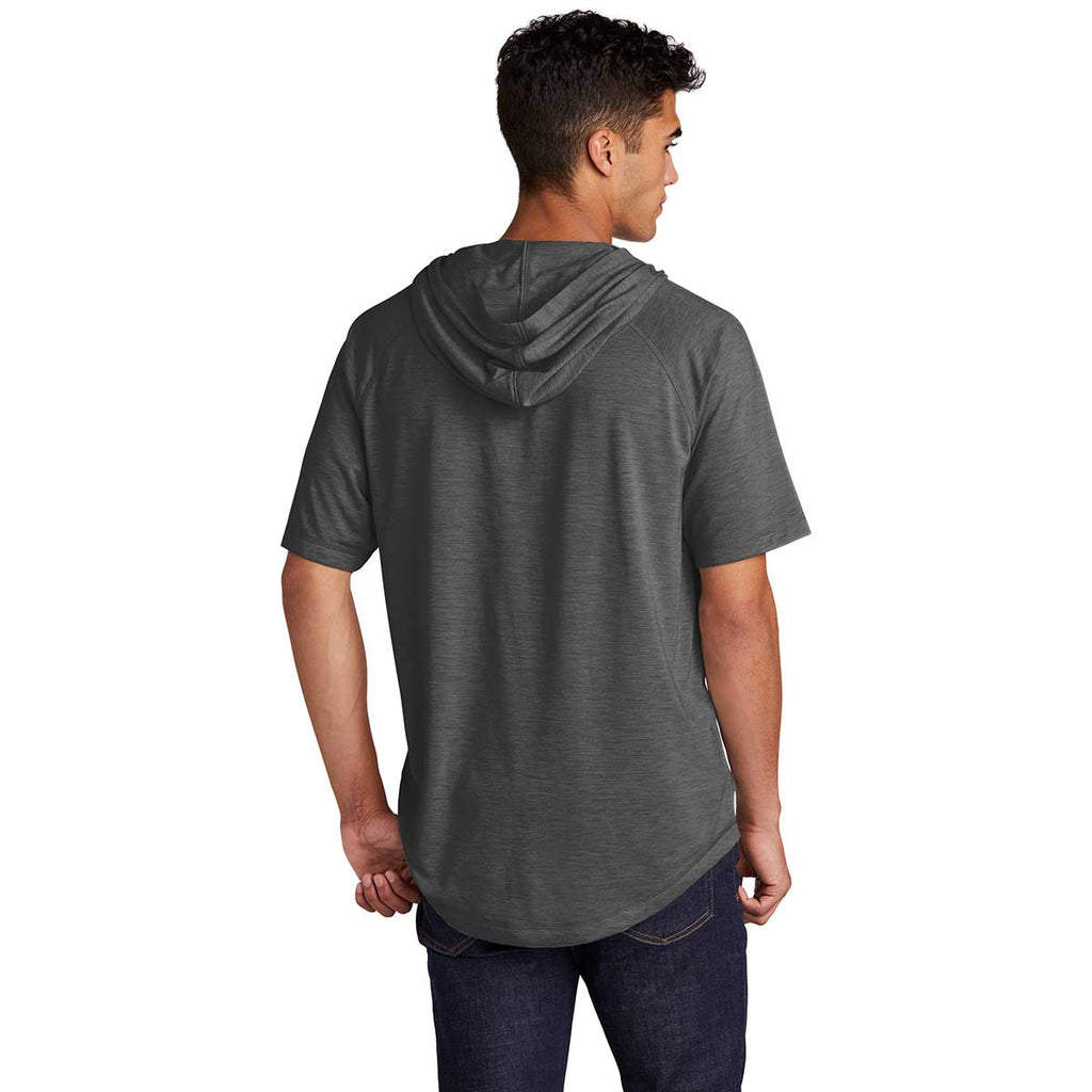 Sport-Tek Men's Dark Grey Heather Posicharge Tri-Blend Wicking Short Sleeve Hoodie