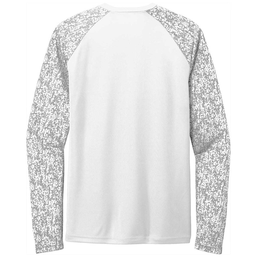 Sport-Tek Men's White PosiCharge Digi Camo Long Sleeve Tee