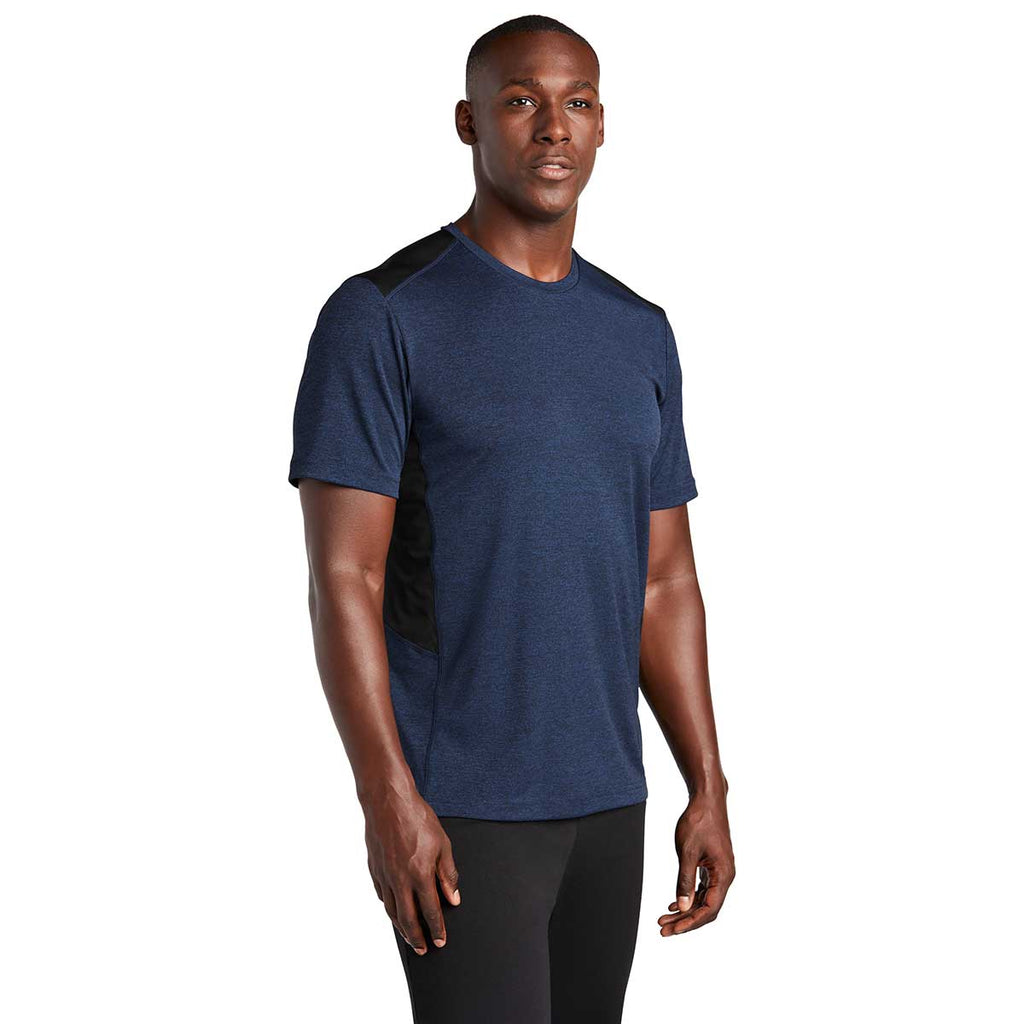 Sport-Tek Men's Dark Royal Heather/Black Endeavor Short Sleeve Tee