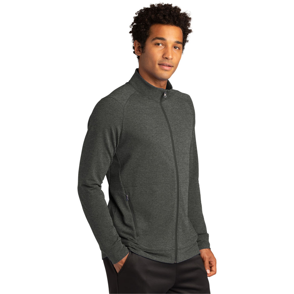 Sport-Tek Men's Dark Grey Heather Sport-Wick Flex Fleece Full-Zip