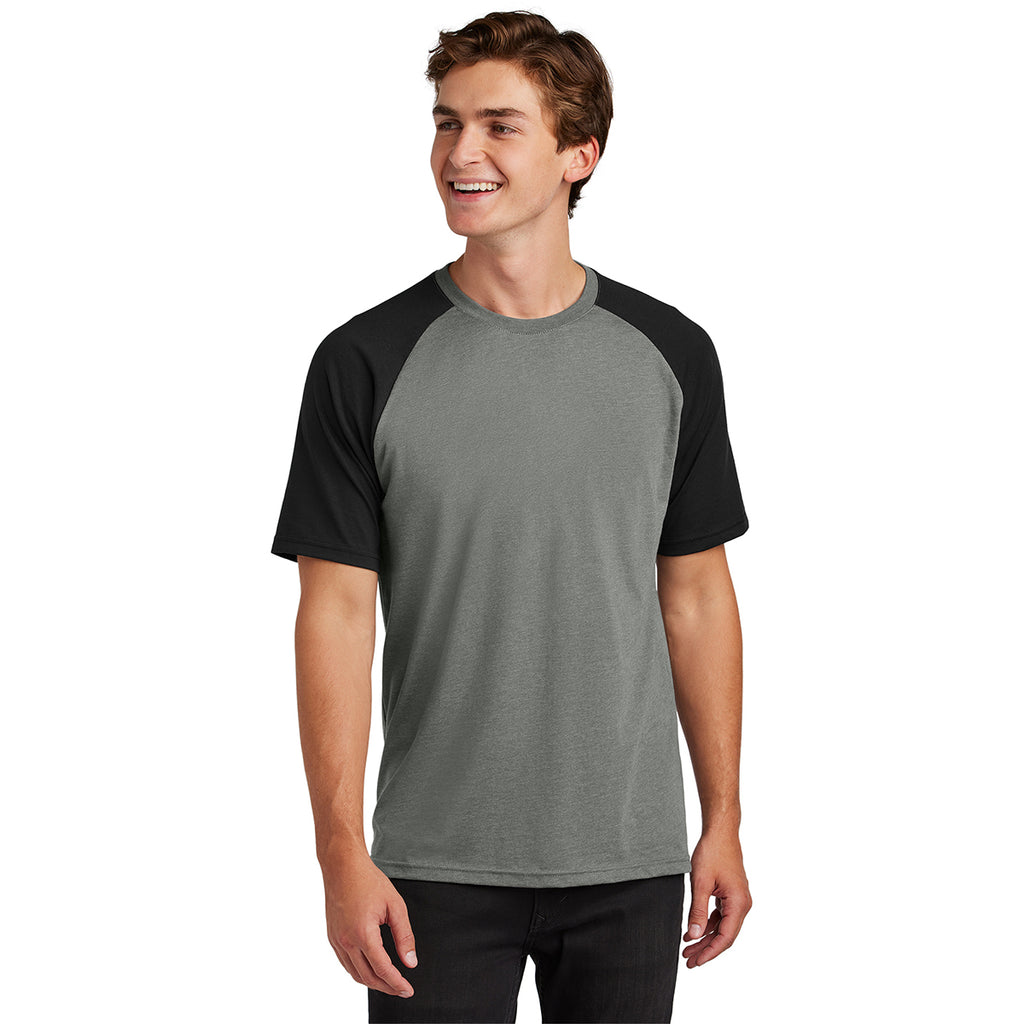 Sport-Tek Men's Black/ Vintage Heather Halftime Raglan Tee