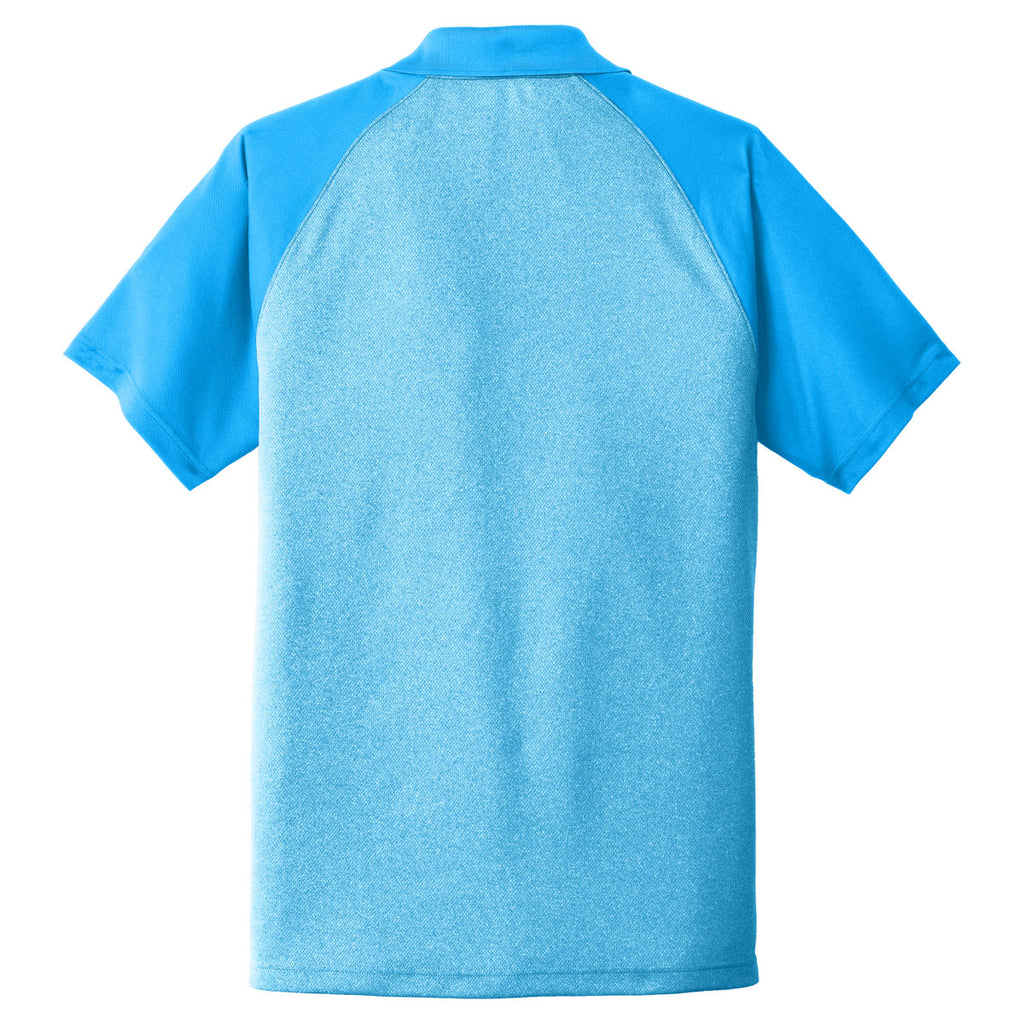 Sport-Tek Men's Pond Blue Heather/Pond Blue PosiCharge RacerMesh Raglan Heather Block Polo