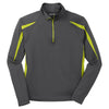 Sport-Tek Men's Charcoal Grey/ Charge Green Sport-Wick Stretch 1/2-Zip Colorblock Pullover