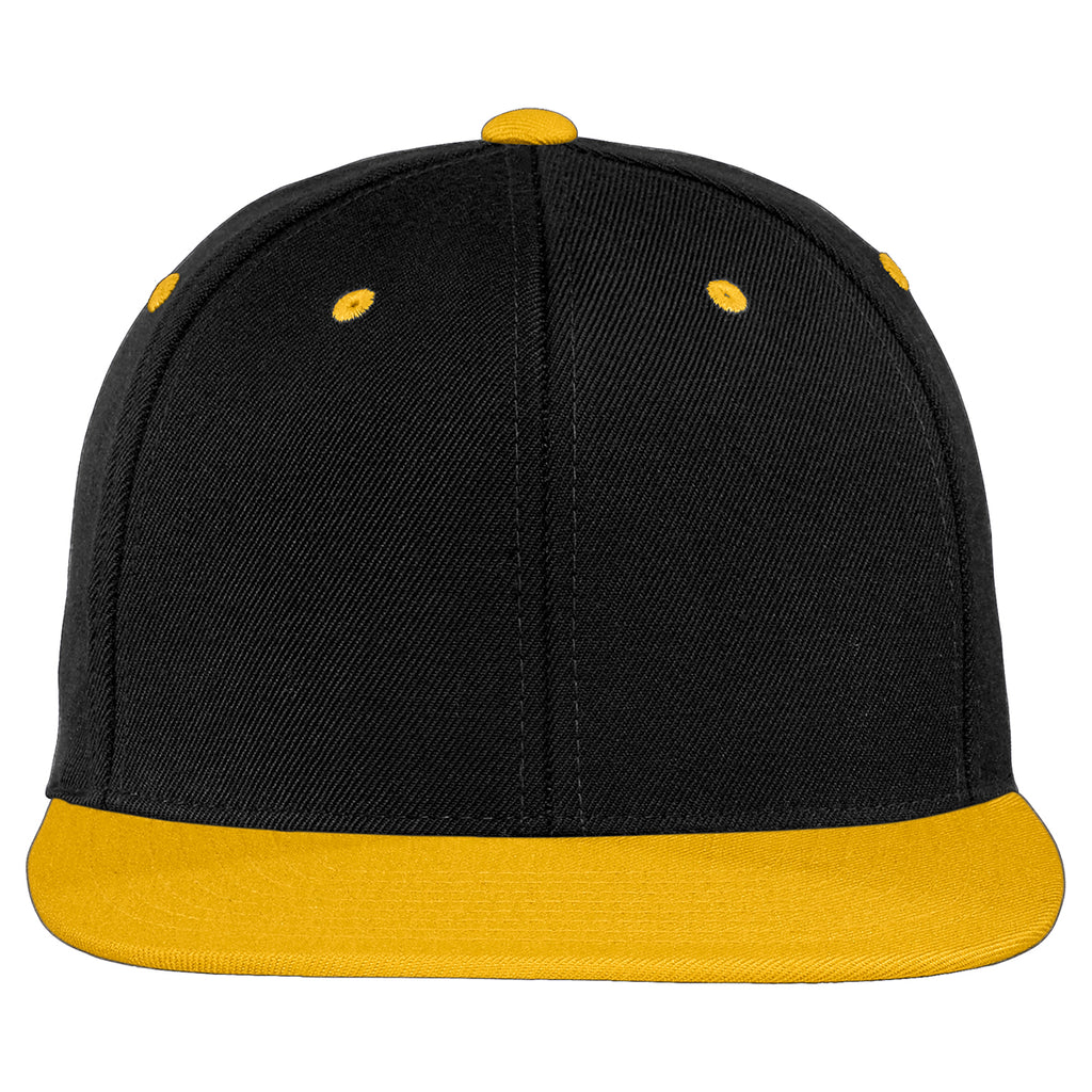 Sport-Tek Black/Gold Flat Bill Snapback Cap