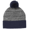 Sport-Tek True Navy/Grey Heather Heather Pom Pom Beanie