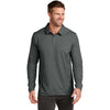 TravisMathew Men's Black Heather Oceanside Heather Long Sleeve Polo