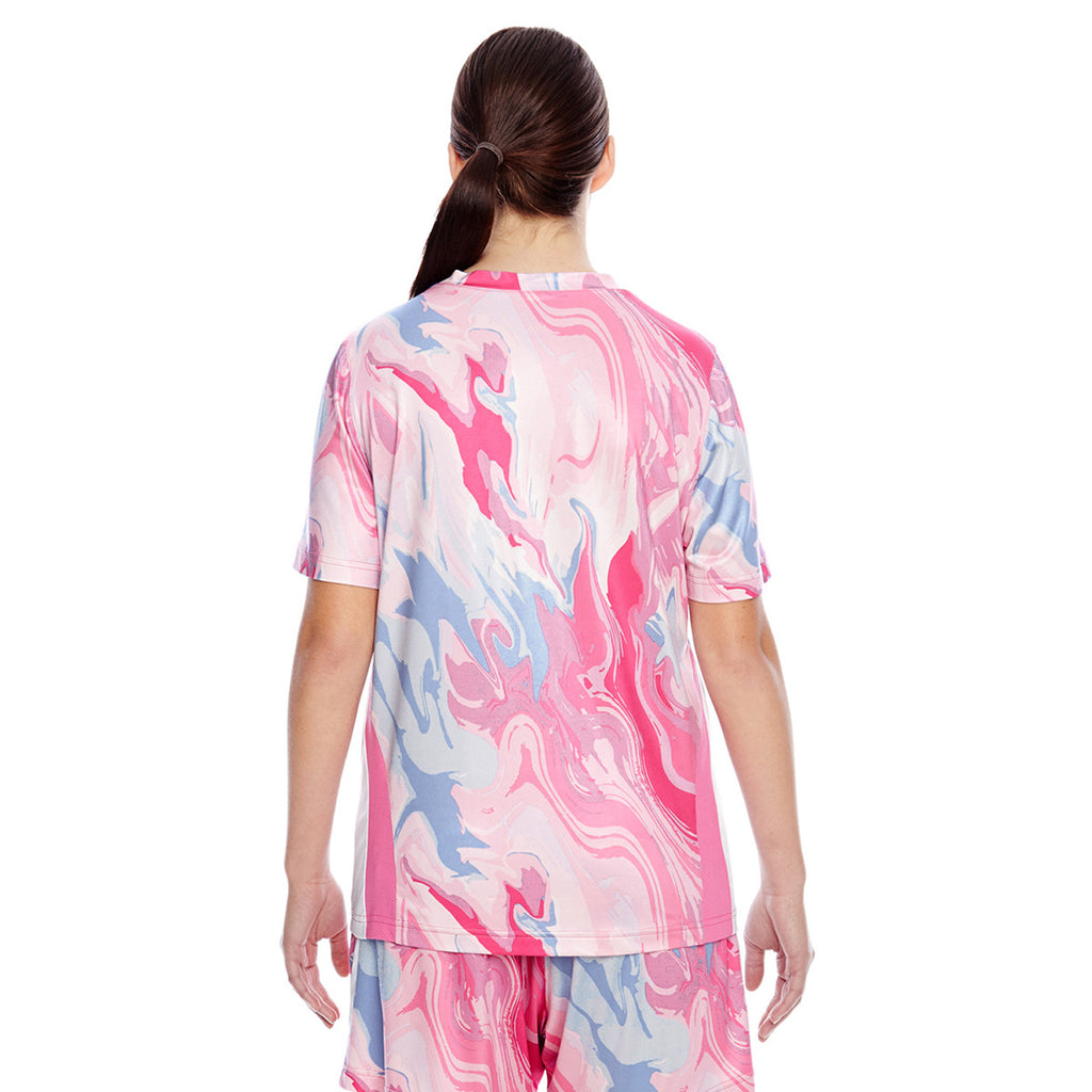 Team 365 Women's Sport Pink Swirl Short-Sleeve V-Neck Tournament Sublimated Pink Swirl Jersey