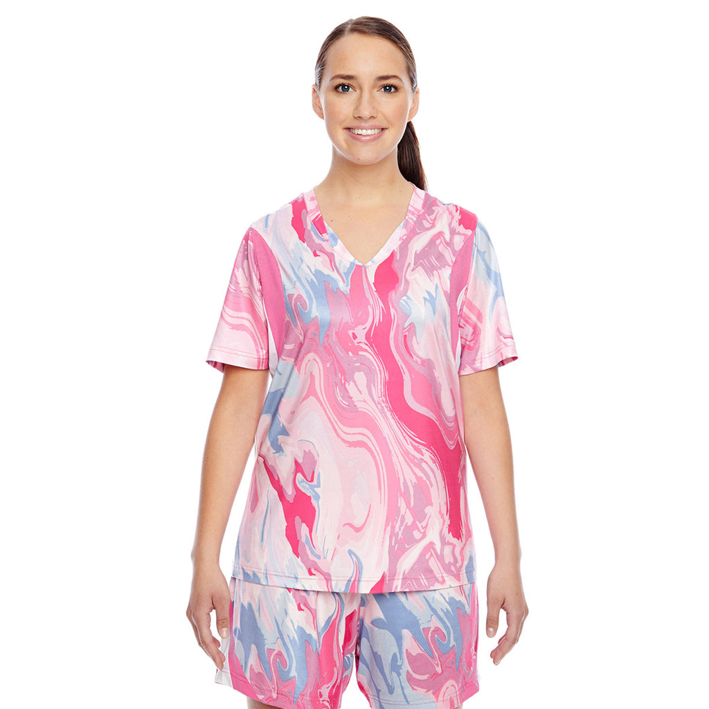 Team 365 Women's Sport Pink Swirl Short-Sleeve V-Neck Tournament Sublimated Pink Swirl Jersey