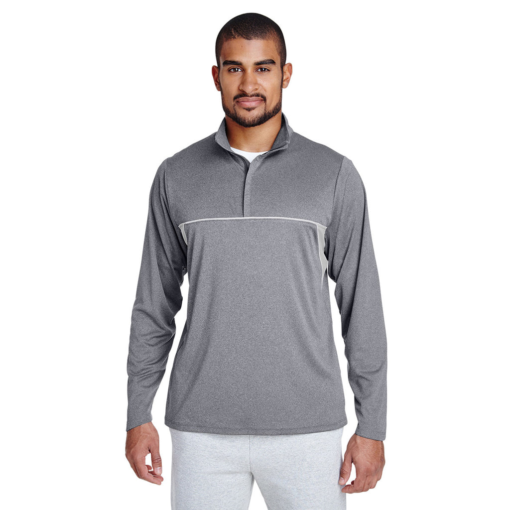 Team 365 Men's Athletic Heather Excel Melange Interlock Performance Quarter-zip Top